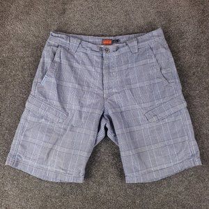 Merrell Shorts Sz 34 Mens Blue Plaid Hiking Cargo Flat Front Slash Pocket